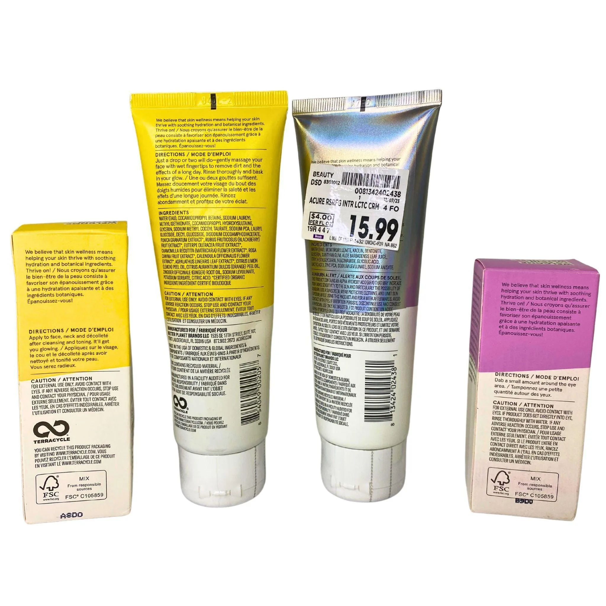 Acure Skincare Assorted Mix includes Brightening Day Cream , Eye Cream , Exfoliator (25 Pcs Lot)