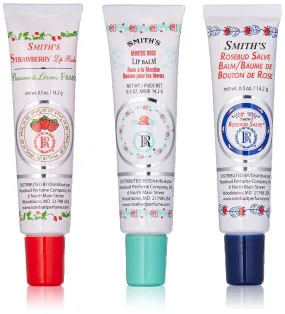 Smith's Rosebud Salve Pack of 3 Tubes (Original, Minted Rose, Strawberry)